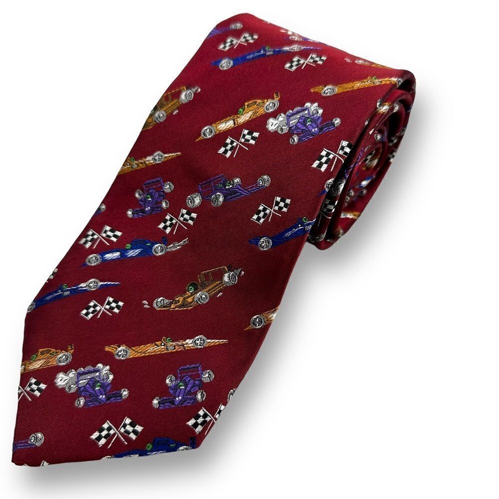 ‎Nicole Miller maroon race car silk tie